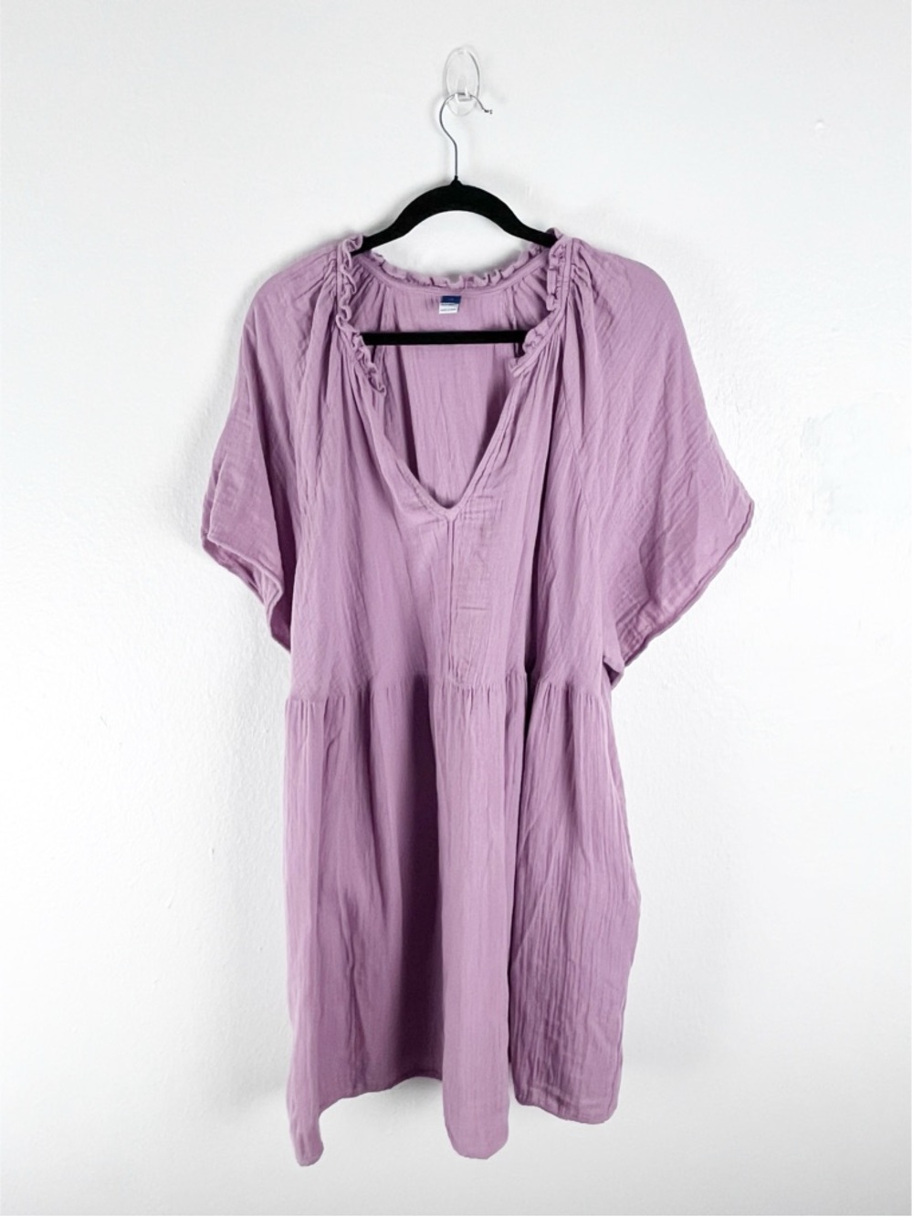 OLD NAVY Purple Short Sleeves Side Pockets Gauzy Dress 2X Casual Picnic BBQ Boho